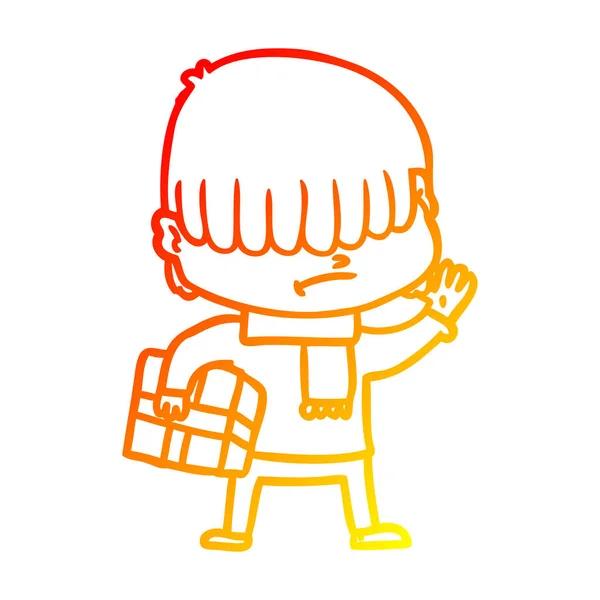 Warme Gradientenlinie Zeichnung Cartoon Junge mit unordentlichem Haar — Stockvektor