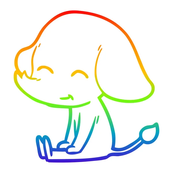 Rainbow gradient linje ritning söt tecknad elefant sittande — Stock vektor