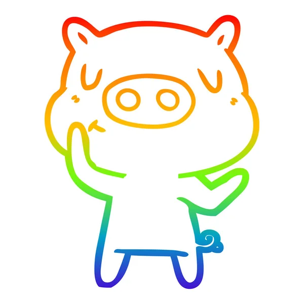 Rainbow gradient ligne dessin dessin dessin animé contenu porc — Image vectorielle