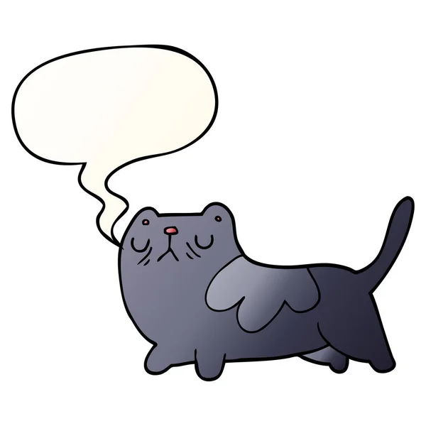 Gato de dibujos animados y burbuja del habla en estilo gradiente suave — Vector de stock