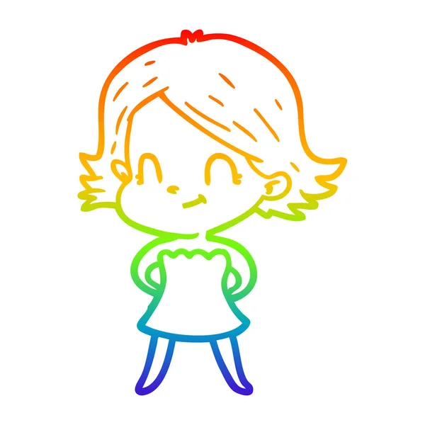 Arco-íris linha gradiente desenho cartoon menina amigável —  Vetores de Stock