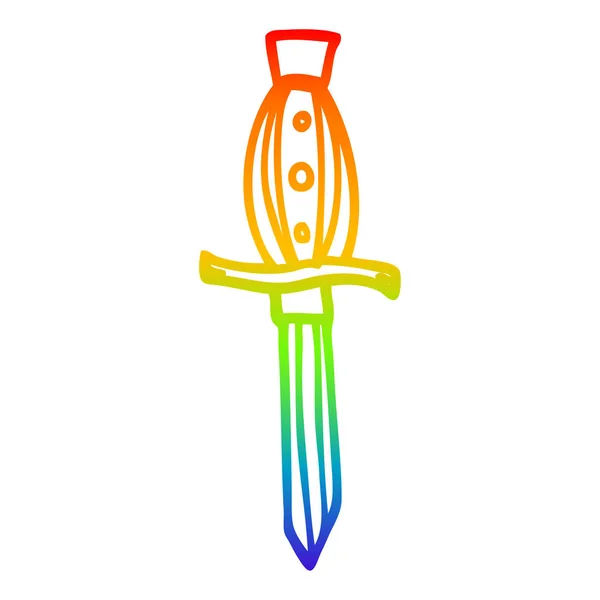 Arco iris gradiente línea dibujo dibujos animados tatuaje daga símbolo — Vector de stock