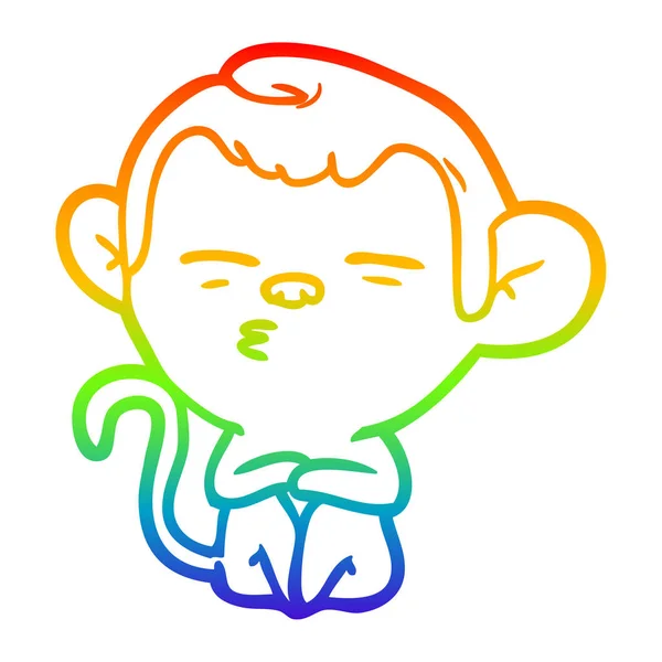 Rainbow gradient ligne dessin dessin animé singe suspect — Image vectorielle
