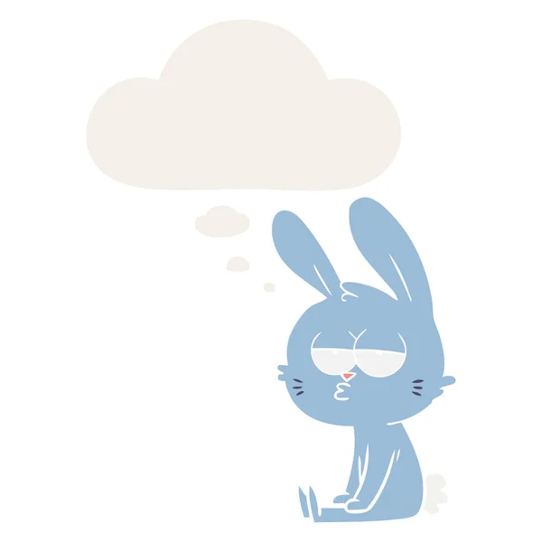 可爱的卡通兔子和复古风格的思想泡沫 — 图库矢量图片