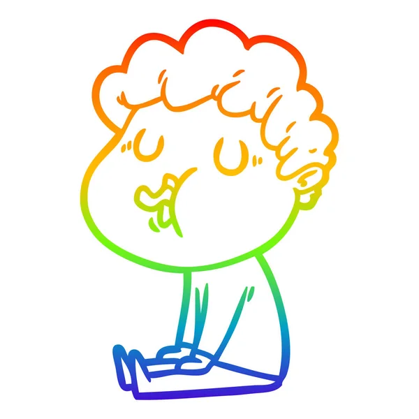 虹のグラデーションライン描画漫画の男が歌う — ストックベクタ