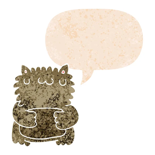 Kartun beruang dan bicara gelembung dalam gaya tekstur retro - Stok Vektor