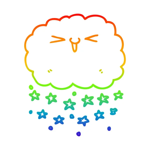 Rainbow gradient line drawing happy cartoon cloud — Stock Vector