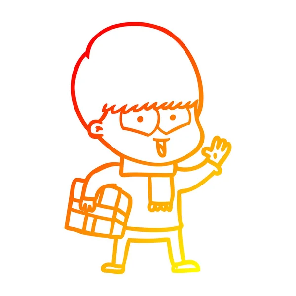 Linha gradiente quente desenho cartoon menino feliz — Vetor de Stock