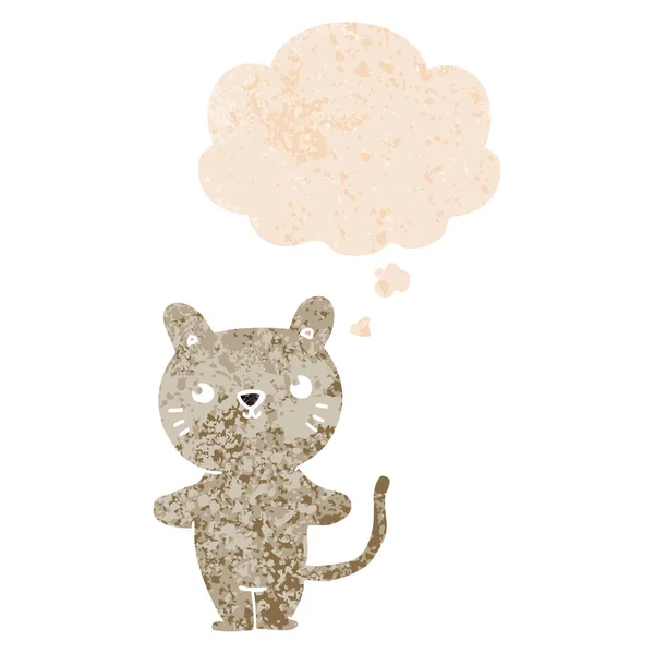 Desenho animado gato e pensamento bolha em estilo retro texturizado — Vetor de Stock