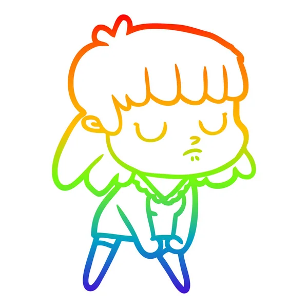 Rainbow gradient ligne dessin dessin animé femme indifférente — Image vectorielle