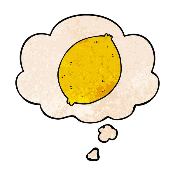 Cartoon citroen en gedachte bubble in grunge textuur patroon stijl — Stockvector