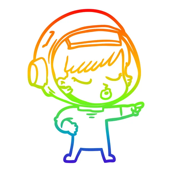 Regenbogen-Gradienten-Linie Zeichnung Karikatur hübsche Astronautin Mädchen Poin — Stockvektor