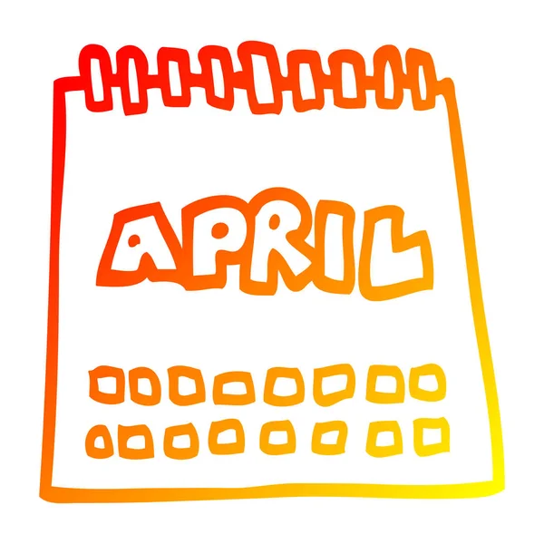 Línea de gradiente caliente dibujo calendario de dibujos animados que muestra el mes de abril — Vector de stock