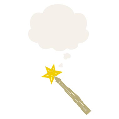 retro tarzıkarikatür sihirli değnek ve düşünce balonu