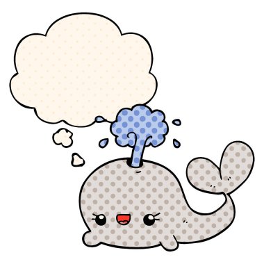 sevimli karikatür balina ve çizgi roman tarzında kabarcık düşünce