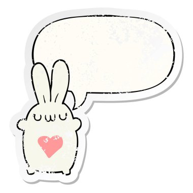 sevimli karikatür tavşan ve aşk kalp ve konuşma balonu sıkıntılı 