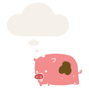 karikatür domuz ve retro tarzında düşünce balonu