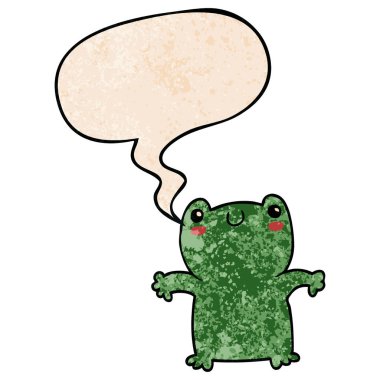 retro doku tarzında karikatür kurbağa ve konuşma balonu