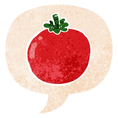 retro dokulu tarzda karikatür domates ve konuşma balonu
