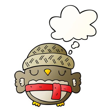 şapka sevimli karikatür baykuş ve pürüzsüz degrade st kabarcık düşündüm