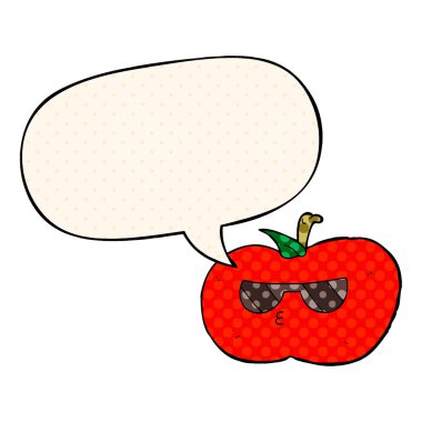 çizgi roman tarzında karikatür serin elma ve konuşma balonu