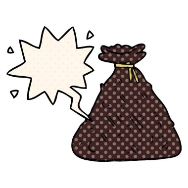 çizgi roman tarzında karikatür eski hessian çuval ve konuşma balonu