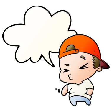 düzgün degrade tarzında karikatür serin çocuk ve konuşma balonu