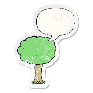 karikatür ağacı ve konuşma balonu sıkıntılı etiket