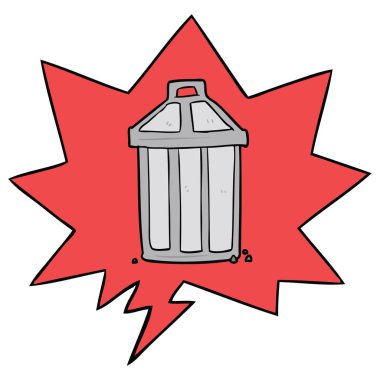 karikatür eski metal çöp tenekesi ve konuşma balonu