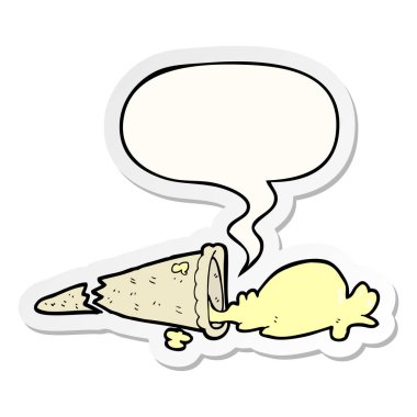 karikatür dondurma ve konuşma kabarcık etiket düştü