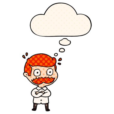 bıyık lı çizgi film adamı şok ve komik bo kabarcık düşünce