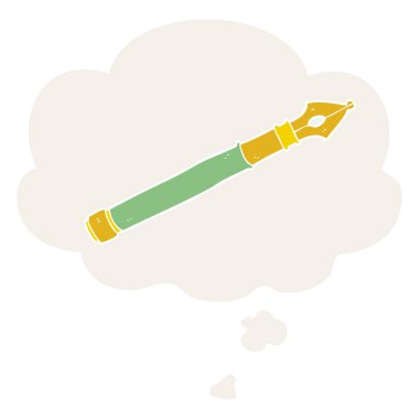 retro tarzında karikatür çeşme kalem ve düşünce balonu