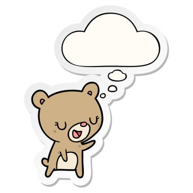 karikatür ayı ve baskılı bir etiket olarak kabarcık düşünce