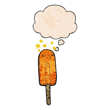 karikatür buz lolly ve grunge doku desen s düşünce balonu