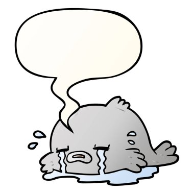 düzgün degrade tarzında karikatür ağlayan balık ve konuşma balonu