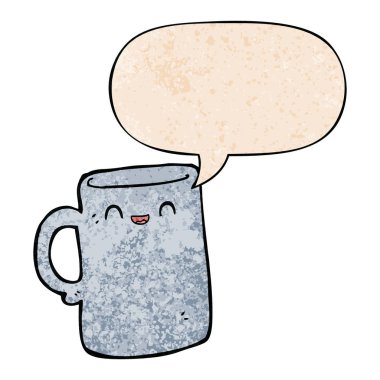 retro doku tarzında karikatür kupa ve konuşma balonu