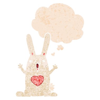 retro dokulu stilde aşk ve düşünce balonu karikatür tavşan