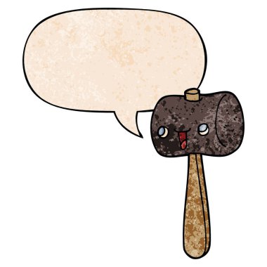 retro doku tarzında karikatür tokmak ve konuşma balonu