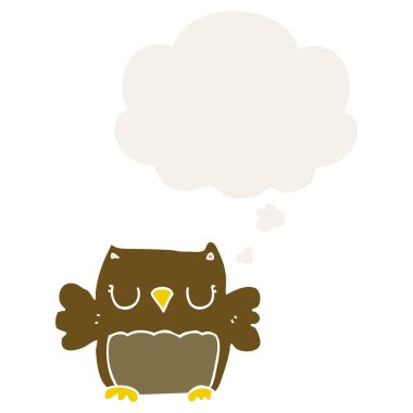 sevimli karikatür baykuş ve retro tarzında düşünce balonu