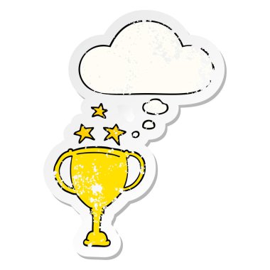 karikatür spor kupa ve sıkıntılı yıpranmış st olarak kabarcık düşünce