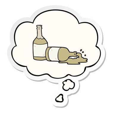 karikatür bira şişeleri ve baskılı bir etiket olarak kabarcık düşünce