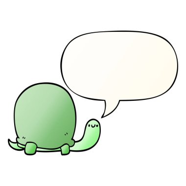 pürüzsüz degrade tarzında sevimli karikatür kaplumbağa ve konuşma balonu