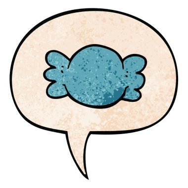 retro doku tarzında karikatür sarılmış şeker ve konuşma balonu