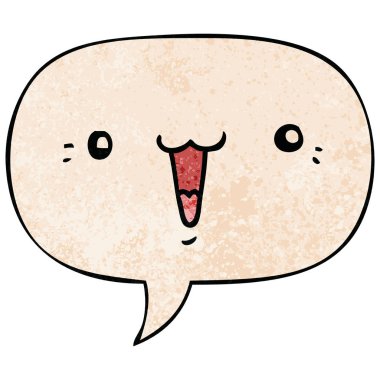 retro doku tarzında sevimli karikatür yüz ve konuşma balonu