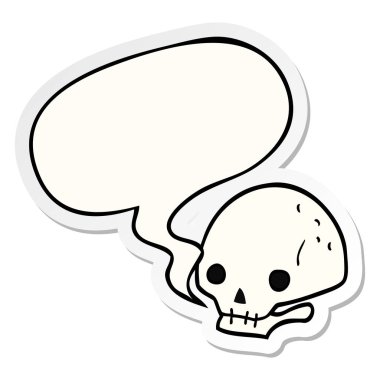 karikatür ürkütücü kafatası ve konuşma kabarcık etiket