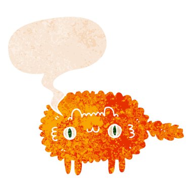 retro dokulu tarzda karikatür kedi ve konuşma balonu