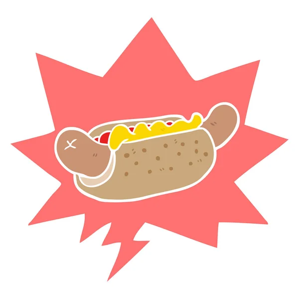 Kartun segar hot dog lezat dan bicara gelembung dalam gaya retro - Stok Vektor