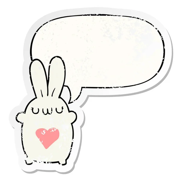 Lindo conejo de dibujos animados y el amor corazón y el habla burbuja angustiado — Vector de stock