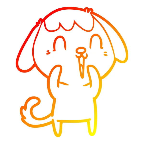 Warm gradient line drawing cute cartoon dog — Stock Vector