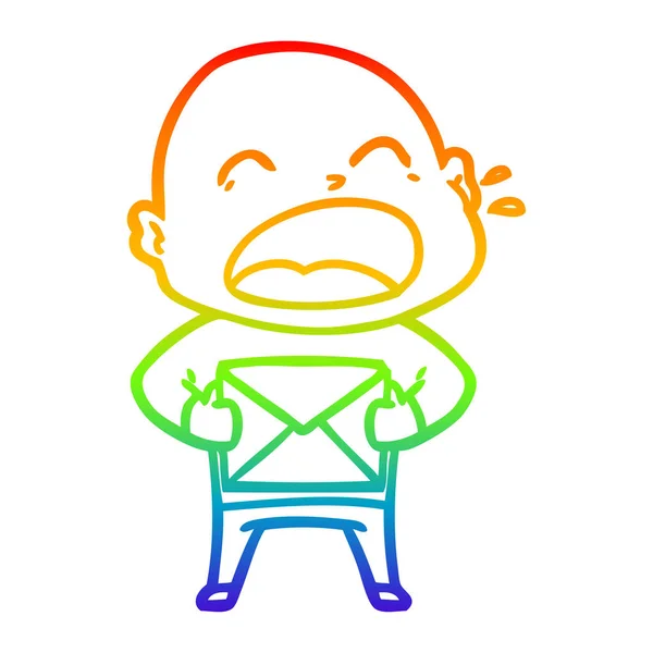 Arco-íris linha gradiente desenho desenhos animados gritando homem careca — Vetor de Stock